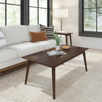 PlankBeam 48 Inch Mid Century Modern Coffee Table, Wood Coffee Tables for Living Room, Rectangular Center Table, Occasional Table for Small Spaces, Walnut