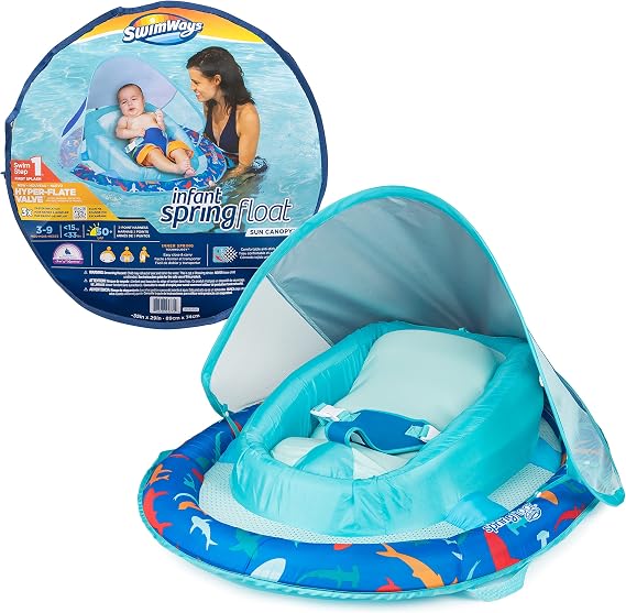 Swimways Sun Canopy Inflatable Infant Spring Float for Infants 3-9 Months, Shark Design