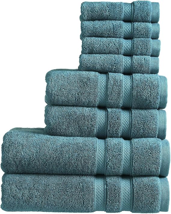 Christy Chroma Blue Towels Set | Set of 8 | 2 Bath 2 Hand 4 Face | Highly Absorbent Heavyweight 675GSM | Bold and Bright | Soft Smooth Bathroom Shower Towels | 100% Cotton | Sustainably Made | Lagoon