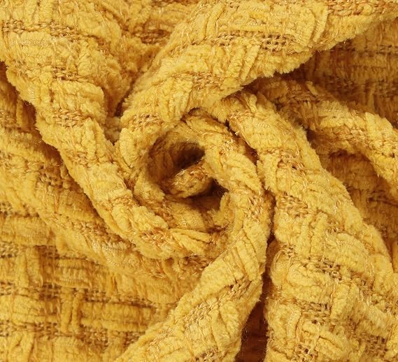Fabstyles Chenille Basket Weave Throw Blanket for Couch Sofa Chair Bed Home Decoration, Super Soft Warm Cozy Knit Blanket for All Season (Dijon)