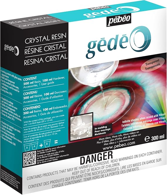 Pebeo - Gedeo Kit Crystal Resin 300 ML - Transparent Epoxy Resin Glass Paste Effect - Pebeo Crystal - for Inclusion, Casting, Moulding, Varnishing - Wood Epoxy Resin & Other Materials 300 M, White