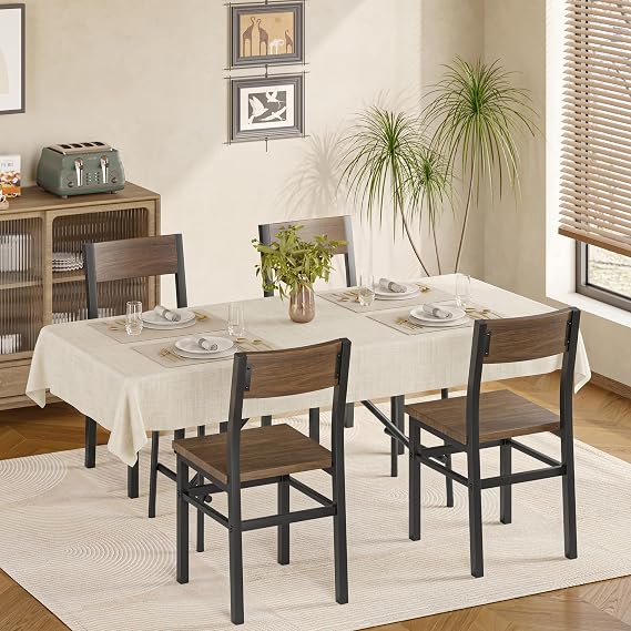 MECHYIN Nut-Brown Dining Chairs Set of 4, Farmhouse Kitchen Room Chairs