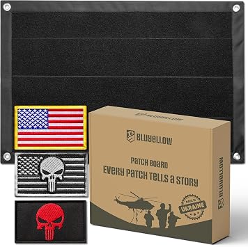 Patch Board Set with 3 Tactical Patches, American Flag Patch, Red Skull, Subdued Skull, Versatile Wall for Morale, Military, Army Patches, 23.6x15.7 Inches