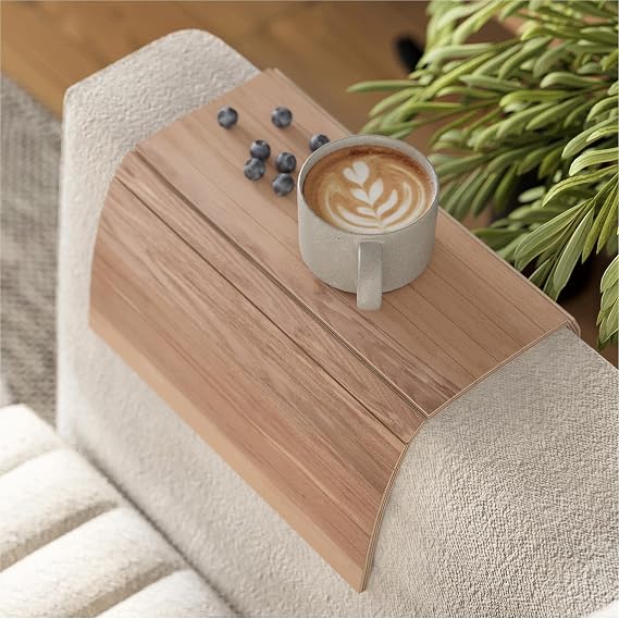 Sofa arm Tray Table Couch Bedside Wood Coaster Coffee Cup Foldable armrest Caddy end Protector Folding Living Room Furniture mat tv Chair Tables Trays (Color.1. Light)