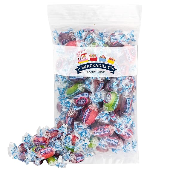 "Sugar Free" Hard Candy - About 72 Wrapped Candies - Delicious 11 oz Bag of Assorted Fruit Flavors - Packed by Snackadilly