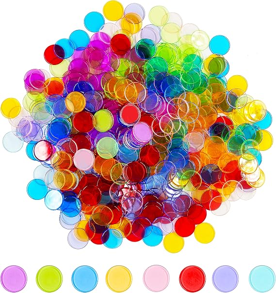 Hebayy 250 Transparent 8 Color Clear Bingo Counting Chip Plastic Markers (Each Measures 3/4 inch in Diameter)