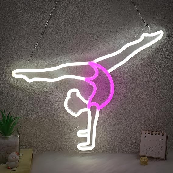Gymnastics Neon Sign for Girls Gifts, Artistic Sport Wall Art Pink Decor Gymnastic Gifts for Gymnasts Kids Girls Women, Ideal for Bedroom, Dance Studio, or Club Wall Decor