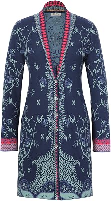 IVKO Long Jacket with Pleat in Marine Knit Viscose and Cotton Button Up Long Sleeve Cardigan Pullover Sweater Coat