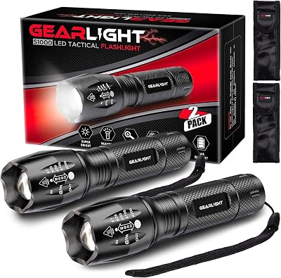 LED Flashlight High Lumens, Mini Tactical LED Flashlight 2 Pack, 5 Modes Zoomable Beam, Battery Powered Batteries Not Included for Camping, Hunting, Home & Emergency, Compact Small LED Flashlight