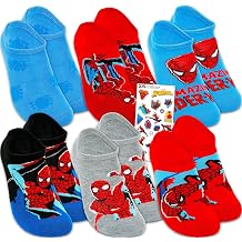 Spiderman Socks for Boys Set - Bundle with 6 Pairs of No Show Marvel Socks for Kids Plus Stickers | Spiderman Apparel Set (US, Age, 6, 8)