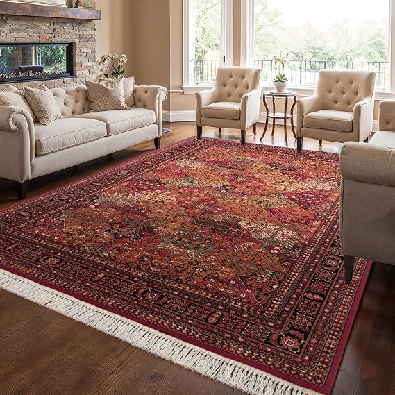 Couristan New Zealand Wool Runner Rug, Panel Design, Deep Red, 2' x 9'