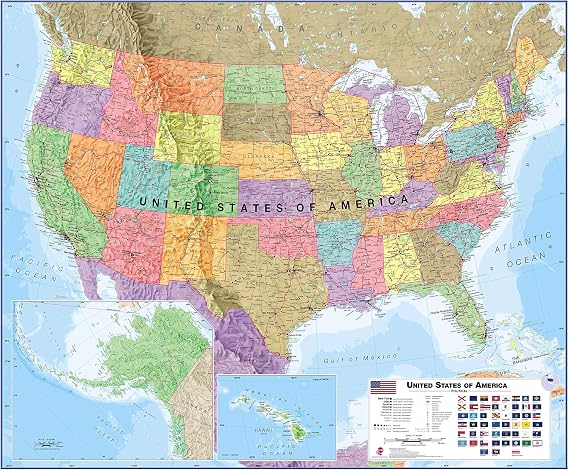 Maps International Huge Political USA Wall Map - Laminated - 46 x 55