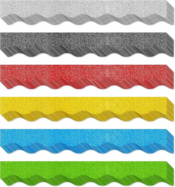 60 Feet Bulletin Board Borders, 45 Sheets Glitter Scalloped Border Trim Holiday Decoration for School, Classroom Office Party Wall Decor (6 Colors, Golden/Silvery/Red/Blue/Black/Green)