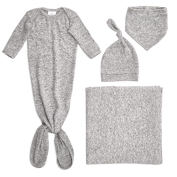 aden  anais Snuggle Knit Newborn Gift Set with Knotted Baby Gown, Swaddle Blanket, Infant Hat, and Bandana Bib, 0-3 Months, Rosettes