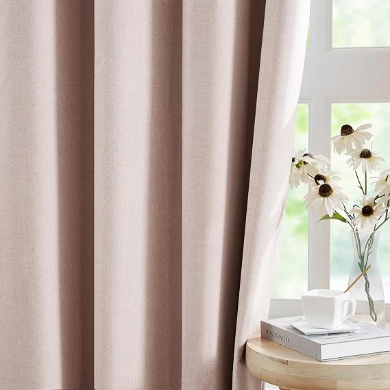 Treatmentex Pale Pink Linen Blackout Curtains 54 Inch Long for Bedroom