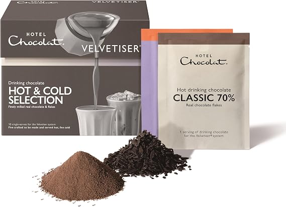 Hotel Chocolat Hot & Cold Drinking Chocolate Selection Box - Luxury Chocolate Flakes - Pack of 10 Single-Serve Sachets, 310g - Suitable for Vegetarians