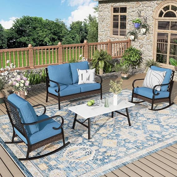 MIXPATIO Patio Conversation Set, 4-Seat, Rocking Chairs, Coffee Table