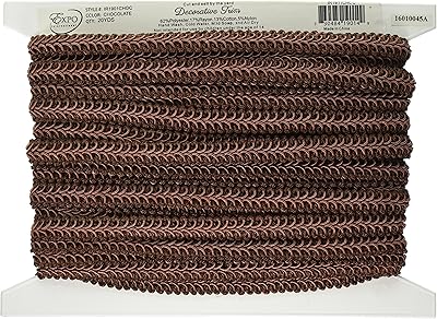Trims by The Yard Alice Classic Woven Braid Trim, 12-Inch Versatile Trim for Sewing, Washable Decorative Trim for Costumes, Home Decor, Upholstery, 20-Yard Cut, Chocolate