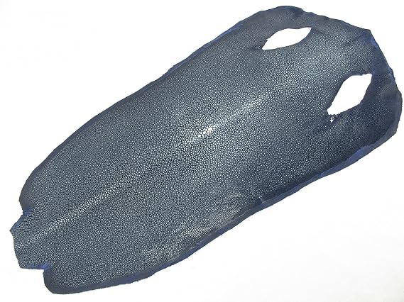 PELGIO Genuine Polished Stingray Shagreen Skin Leather Soft Hide Pelt Grade A (Steel Blue, 6" x 14")