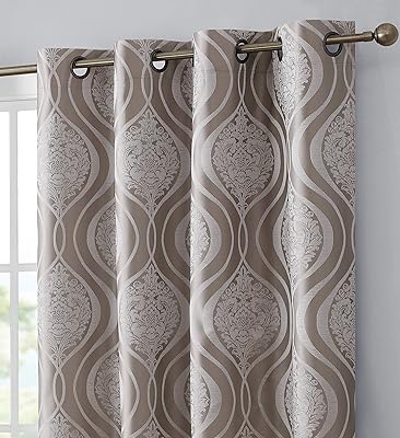 HLC.ME Montero Damask 100% Blackout Shading Thermal Insulated Energy Efficient HeatCold Absorbing Grommet Heavy Curtain Panels for Living Room - 52 W x 96 L per Panel, Taupe Brown Pack of 2
